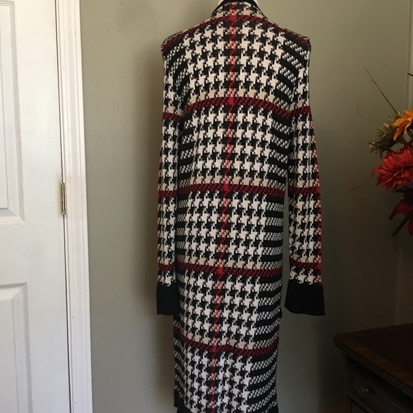 Valerie Stevens Sz L open front long line cardigan sweater. Hounds tooth. - Picture 4 of 8
